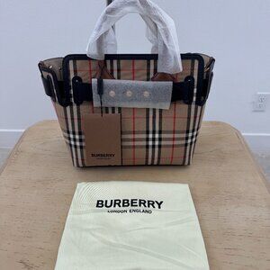 Burberry Small Vintage Check, Triple Stud Tote Bag, Archive Beige